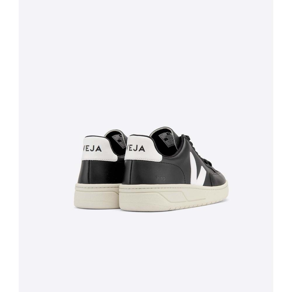 Veja V-12 LEATHER Joggesko Dame Black/White | NO 666VRW